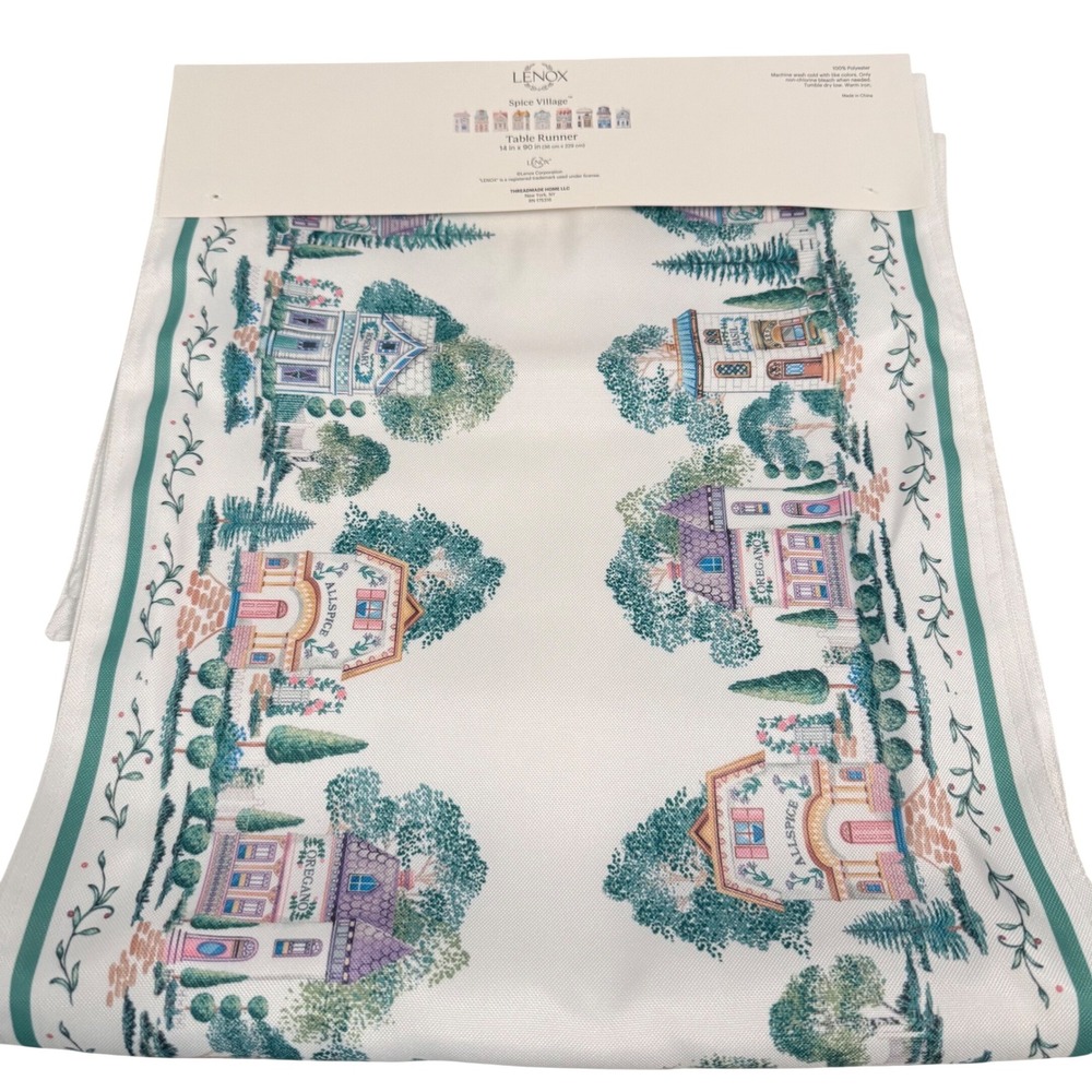 Lenox Spice Village Table Runner 14 x 90" White Victorian House Cottagecore NEW